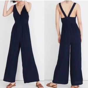Madewell Navy Blue Wide-Leg V-Neck Jumpsuit